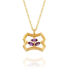Load image into Gallery viewer, 18k Solid Gold Architectural Necklace Purple Marquise Sapphire Artisan Fine Jewelry
