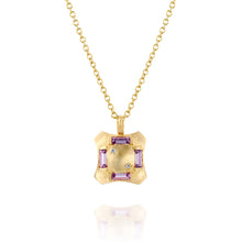 Load image into Gallery viewer, 18k Solid Gold Architectural Geometric Necklace Sapphire White Diamond Fine Jewelry