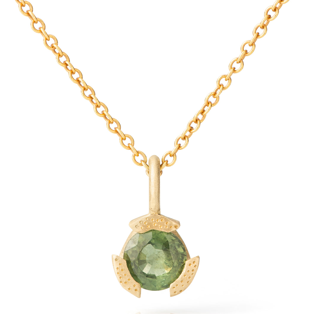 14K Yellow Gold Necklace with Green Sapphire