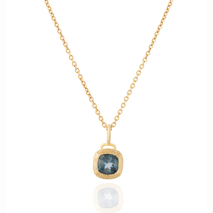 14K Unique Gold London Blue Topaz Necklace