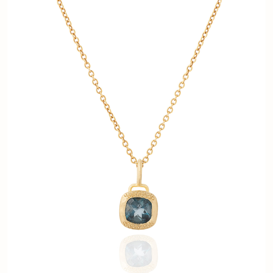 14K Unique Gold London Blue Topaz Necklace