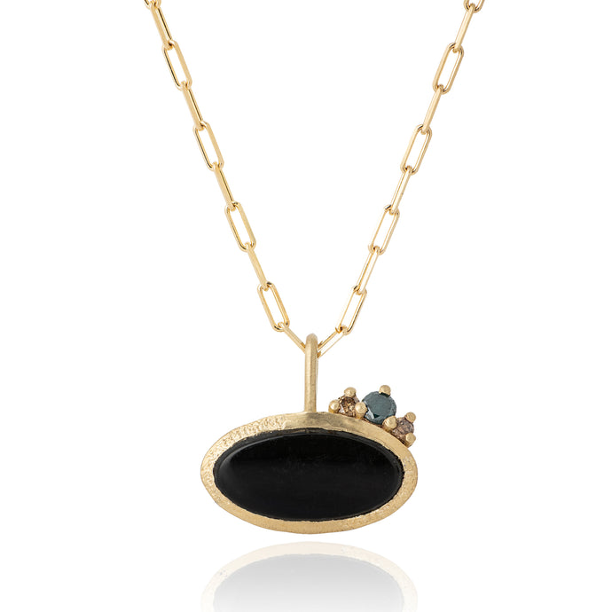 14K Gold Statement Onyx Pendant Necklace