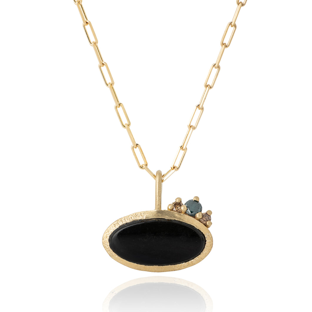 14K Gold Statement Onyx Pendant Necklace
