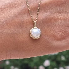 Load image into Gallery viewer, 14K Gold Cultured Pearl Necklace (8mm) with Sculptural Setting, Unique Alt Bride Jewelry