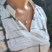 Load image into Gallery viewer, 14K Gold Cultured Pearl Necklace (8mm) with Sculptural Setting, Unique Alt Bride Jewelry