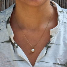 Load image into Gallery viewer, 14K Gold Cultured Pearl Necklace (8mm) with Sculptural Setting, Unique Alt Bride Jewelry