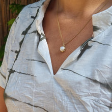 Load image into Gallery viewer, 14K Gold Cultured Pearl Necklace (8mm) with Sculptural Setting, Unique Alt Bride Jewelry