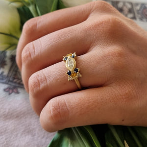 Art Deco Green Tourmaline Diamonds Sapphires Marquise Engagement Ring