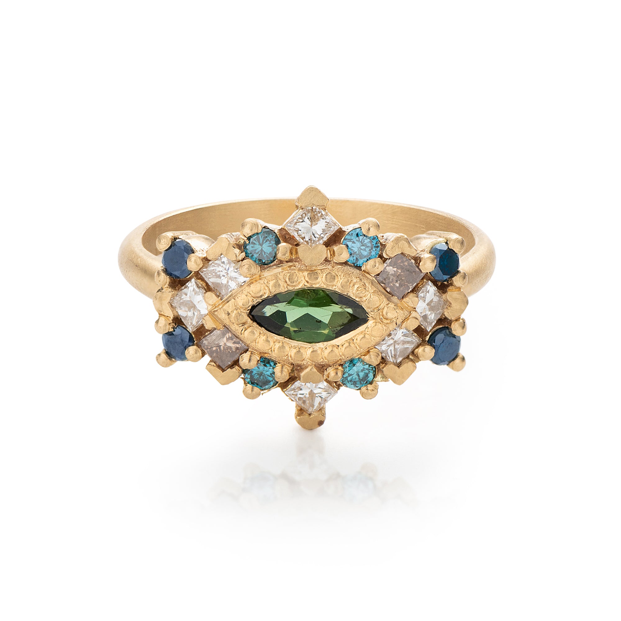 Amazing jewelry様フォロワー様割 Artisan Crafted Statement Ring - Tourmaline, Sapphire, Diamond