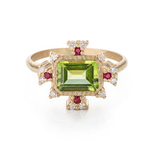 Load image into Gallery viewer, Cluster Peridot Ruby&amp; Diamond Engagement Ring