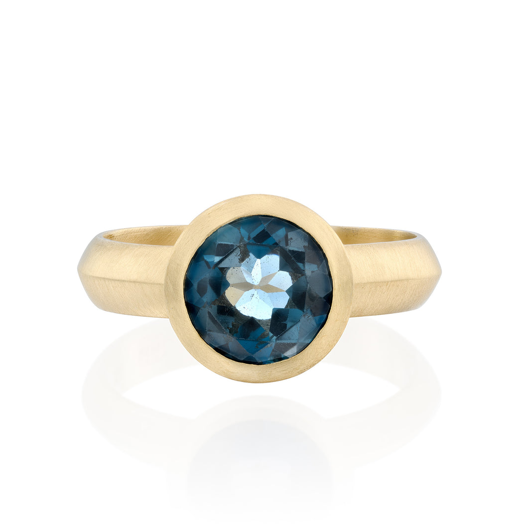 Dainty Solitaire Blue Topaz Ring  18k Gold