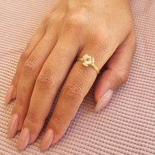 Load image into Gallery viewer, Dainty Solitaire Morganite Ring 18k Gold