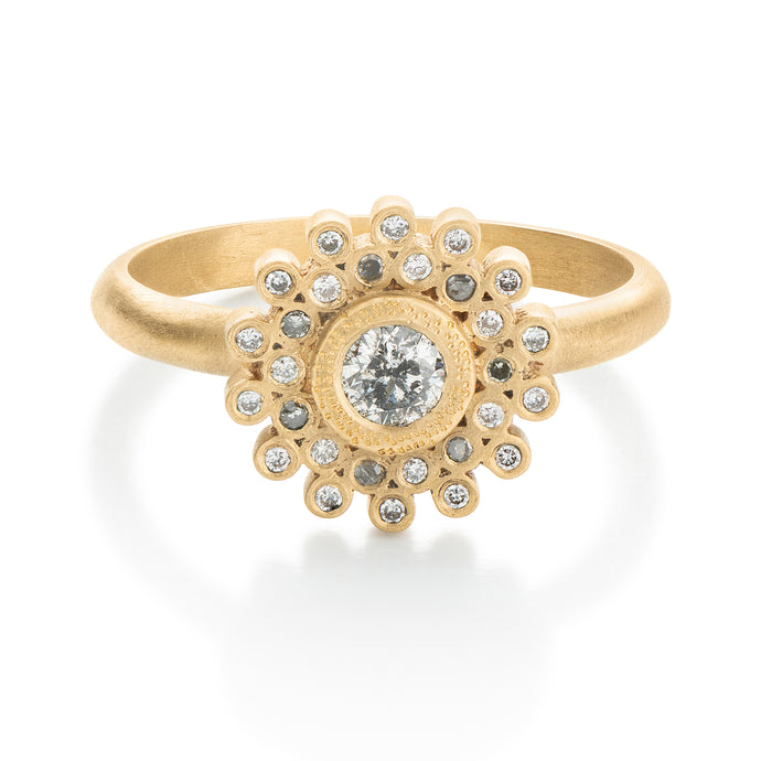 Art Deco Salt&Pepper  Engagement ring 18k Gold