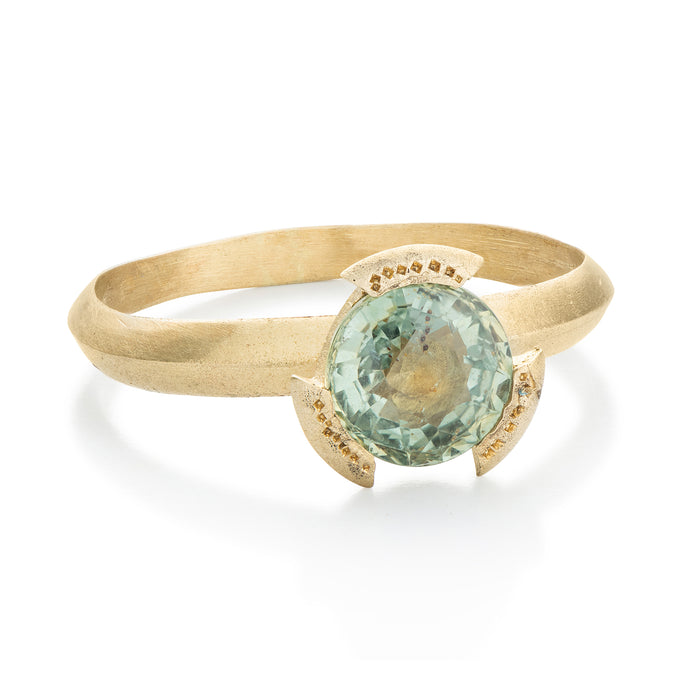 Dainty Solitaire  green Sapphire Ring 14k Gold