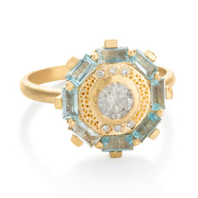 Load image into Gallery viewer, Alternative Cluster Engagement Ring with Diamond, Blue Topaz 18k