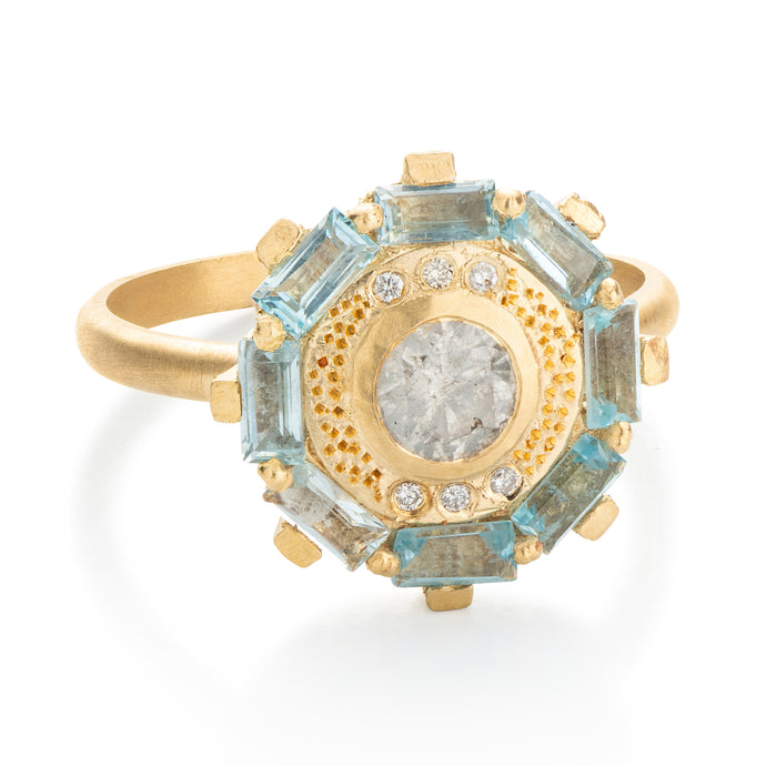 Alternative Cluster Engagement Ring with Diamond, Blue Topaz 18k