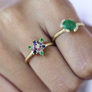 Cluster Oval Emerald Engagement Ring with diamonds 18k