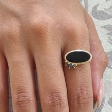 Load image into Gallery viewer, Black Onyx and Blue Diamond Ring in 14K Gold – Modern Statement Ring with Salt &amp; Pepper Diamonds