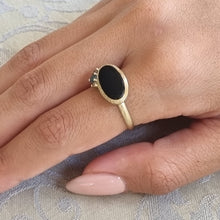 Load image into Gallery viewer, Black Onyx and Blue Diamond Ring in 14K Gold – Modern Statement Ring with Salt &amp; Pepper Diamonds