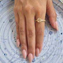 Load image into Gallery viewer, Unique 14K Gold Morganite Engagement Ring with Textured Bezel and Striped Band, Perfect for the Alt Bride.