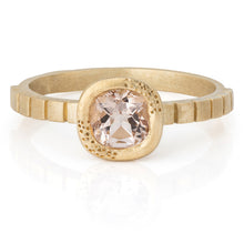 Load image into Gallery viewer, Unique 14K Gold Morganite Engagement Ring with Textured Bezel and Striped Band, Perfect for the Alt Bride.