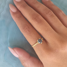 Load image into Gallery viewer, Unique 14K Gold London Blue Topaz Solitaire Ring with Textured Band, Alt Bride Engagement Ring.