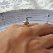 Load image into Gallery viewer, Unique 14K Gold Black Spinel Engagement Ring with Striped Band, Gothic Alt Bride Ring