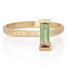 Load image into Gallery viewer, Bi-Color Tourmaline and Diamond Ring in 14K Gold – Modern Fine Jewelry with Watermelon Gemstone