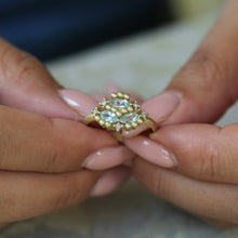 Load image into Gallery viewer, Unique 14K Gold Blue Topaz and Diamond  Cluster Ring Alt Bride Engagement Ring.