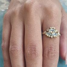 Load image into Gallery viewer, Unique 14K Gold Blue Topaz and Diamond  Cluster Ring Alt Bride Engagement Ring.