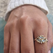 Load image into Gallery viewer, Unique 14K Gold Blue Topaz and Diamond  Cluster Ring Alt Bride Engagement Ring.