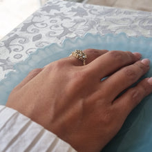 Load image into Gallery viewer, Unique 14K Gold Blue Topaz and Diamond  Cluster Ring Alt Bride Engagement Ring.