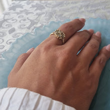 Load image into Gallery viewer, Unique 14K Gold Blue Topaz and Diamond  Cluster Ring Alt Bride Engagement Ring.