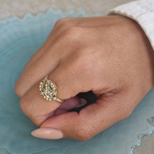 Load image into Gallery viewer, Unique 14K Gold Blue Topaz and Diamond  Cluster Ring Alt Bride Engagement Ring.