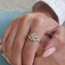 Load image into Gallery viewer, Unique 14K Gold Blue Topaz and Diamond  Cluster Ring Alt Bride Engagement Ring.