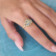 Load image into Gallery viewer, Unique 14K Gold Blue Topaz and Diamond  Cluster Ring Alt Bride Engagement Ring.