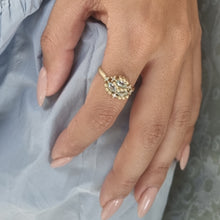 Load image into Gallery viewer, Unique 14K Gold Blue Topaz and Diamond  Cluster Ring Alt Bride Engagement Ring.