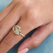 Load image into Gallery viewer, Unique 14K Gold Blue Topaz and Diamond  Cluster Ring Alt Bride Engagement Ring.