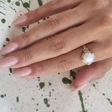 Load image into Gallery viewer, Vintage Inspired Pearl Ring 14k Gold and Diamond Ring