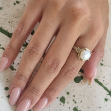 Load image into Gallery viewer, Vintage Inspired Pearl Ring 14k Gold and Diamond Ring