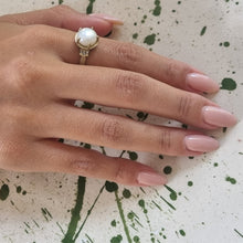Load image into Gallery viewer, Vintage Inspired Pearl Ring 14k Gold and Diamond Ring