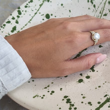 Load image into Gallery viewer, Vintage Inspired Pearl Ring 14k Gold and Diamond Ring