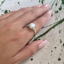 Load image into Gallery viewer, Vintage Inspired Pearl Ring 14k Gold and Diamond Ring