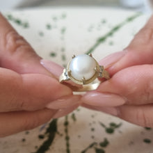 Load image into Gallery viewer, Vintage Inspired Pearl Ring 14k Gold and Diamond Ring