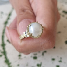 Load image into Gallery viewer, Vintage Inspired Pearl Ring 14k Gold and Diamond Ring
