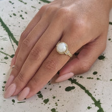 Load image into Gallery viewer, Vintage Inspired Pearl Ring 14k Gold and Diamond Ring