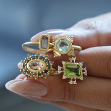Load image into Gallery viewer, Cluster Peridot Ruby&amp; Diamond Engagement Ring