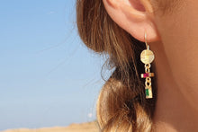 Load image into Gallery viewer, Hanging  Earrings baguette Ruby&amp;Emerald