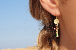 Hanging  Earrings baguette Ruby&Emerald