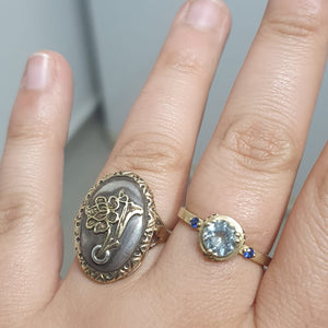 Aquamarine Enagement Ring with Blue Sapphire